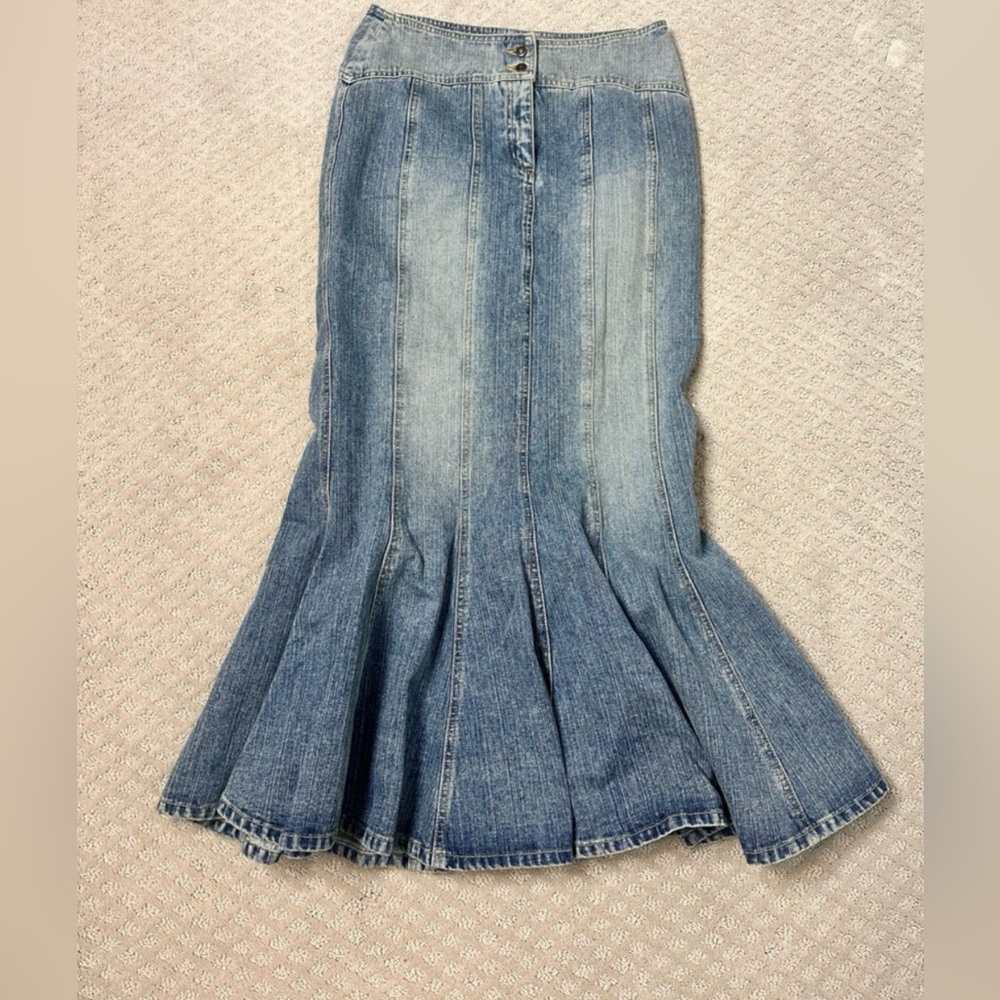 long maxi Jeanology Jean skirt flare mid wash